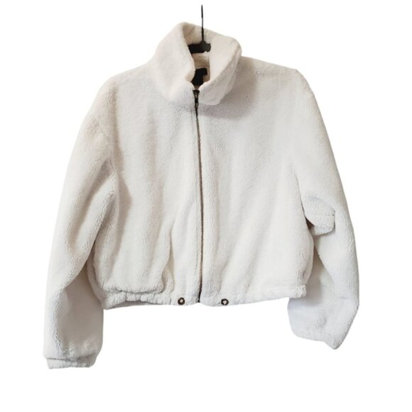 Sans Souci White Fleece Teddy Boxy Zip Streetwear Cozy Shacket L - Picture 2 of 7